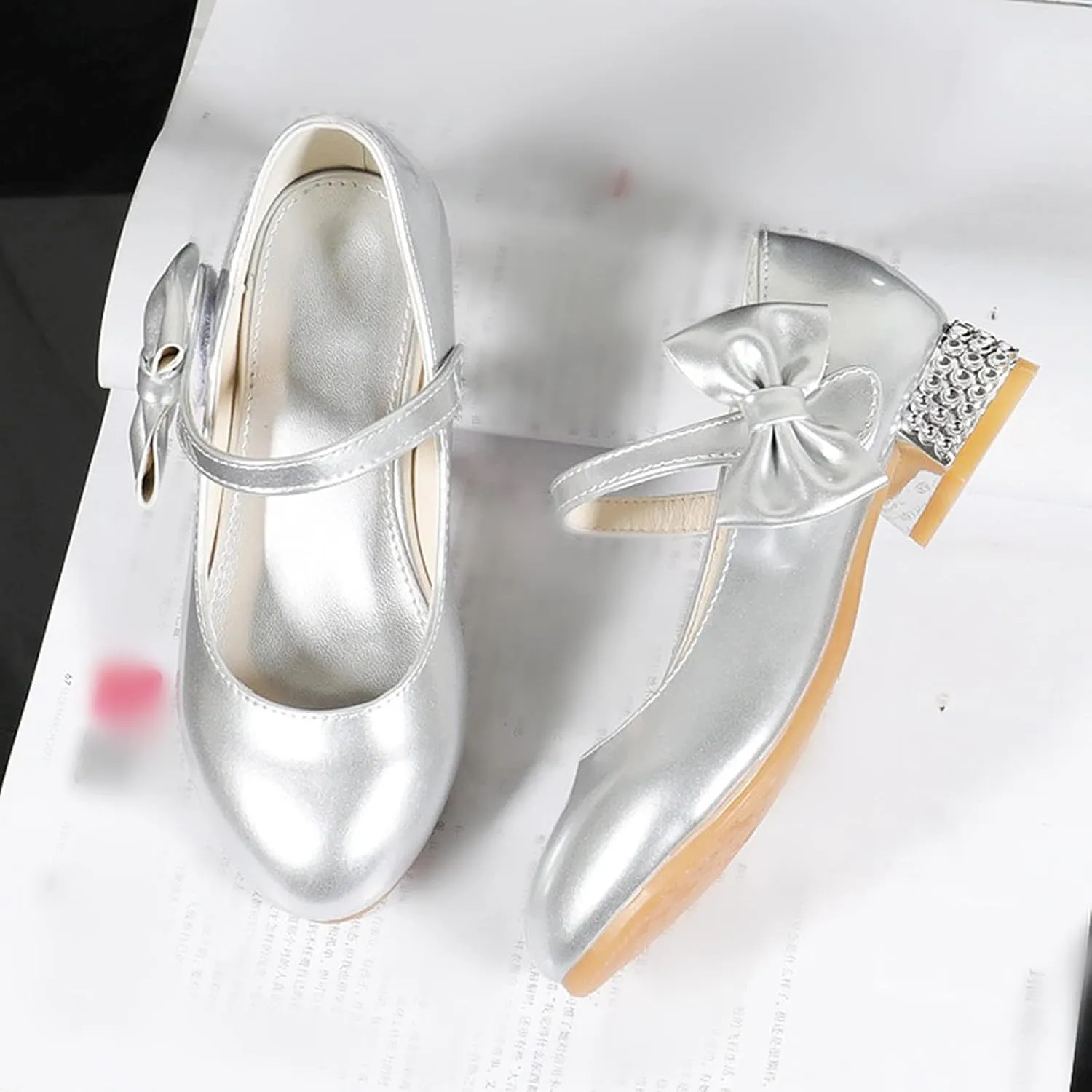 Shoes Low Heel for Girls Toddler Dress Shoes Cute Bowknot Patent Mary Jane Flower Girls Wedding School Party