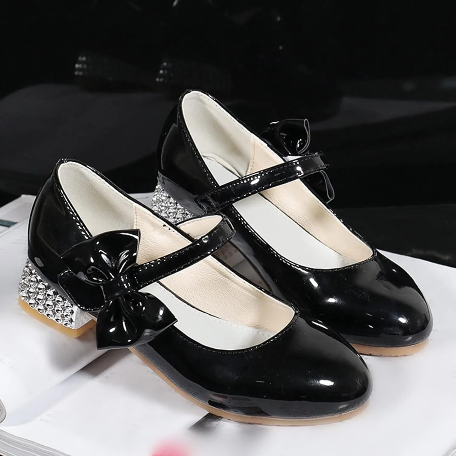 Shoes Low Heel for Girls Toddler Dress Shoes Cute Bowknot Patent Mary Jane Flower Girls Wedding School Party