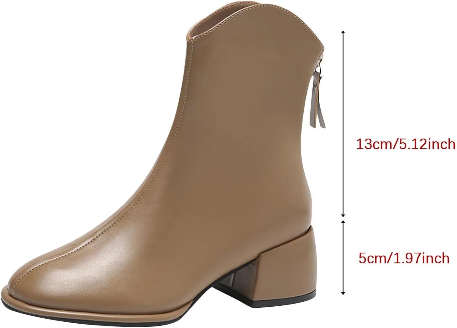 Sinzelimin Women Ankle Boots Chunky Heel Square Toe Comfort Fashion PU Business Party Dress Shoes Boot Mid Calf Short Booties