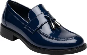 SIRRI Boys Slip-On Tassel Loafer Shoes Patent & Matt Prom Smart Formal Footwear