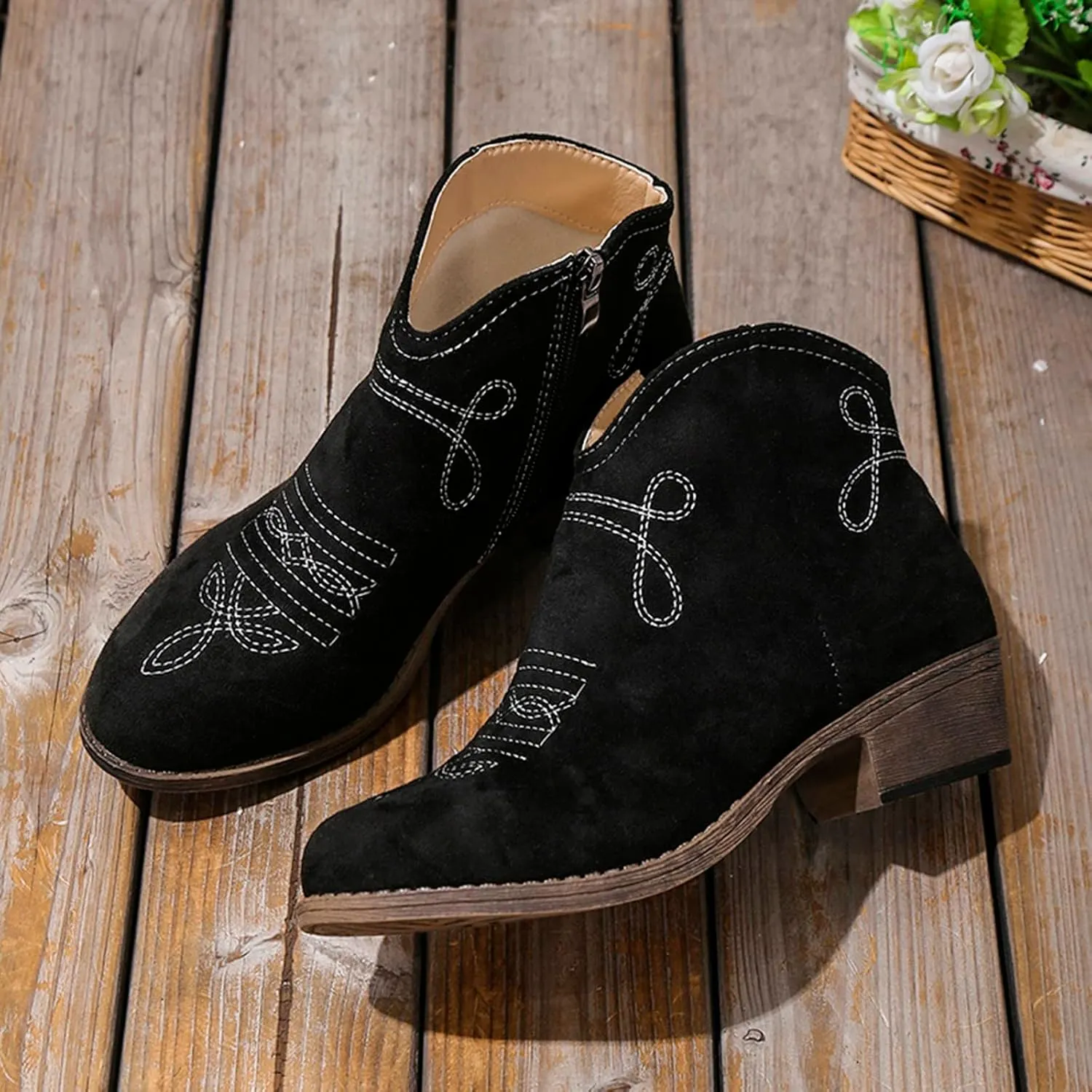 Snow Boots for Women Ankle Womens Western Booties Womens Work Boots Steel Toe Ankle Bootie for Women with Heel Fashion Round Toe Square Toe Slip On Side Zipper