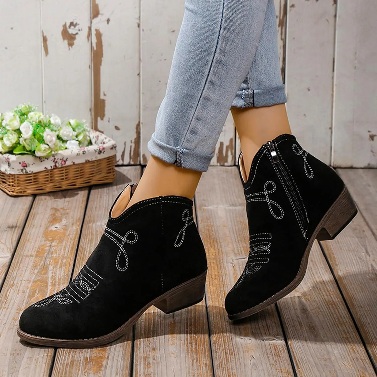 Snow Boots for Women Ankle Womens Western Booties Womens Work Boots Steel Toe Ankle Bootie for Women with Heel Fashion Round Toe Square Toe Slip On Side Zipper