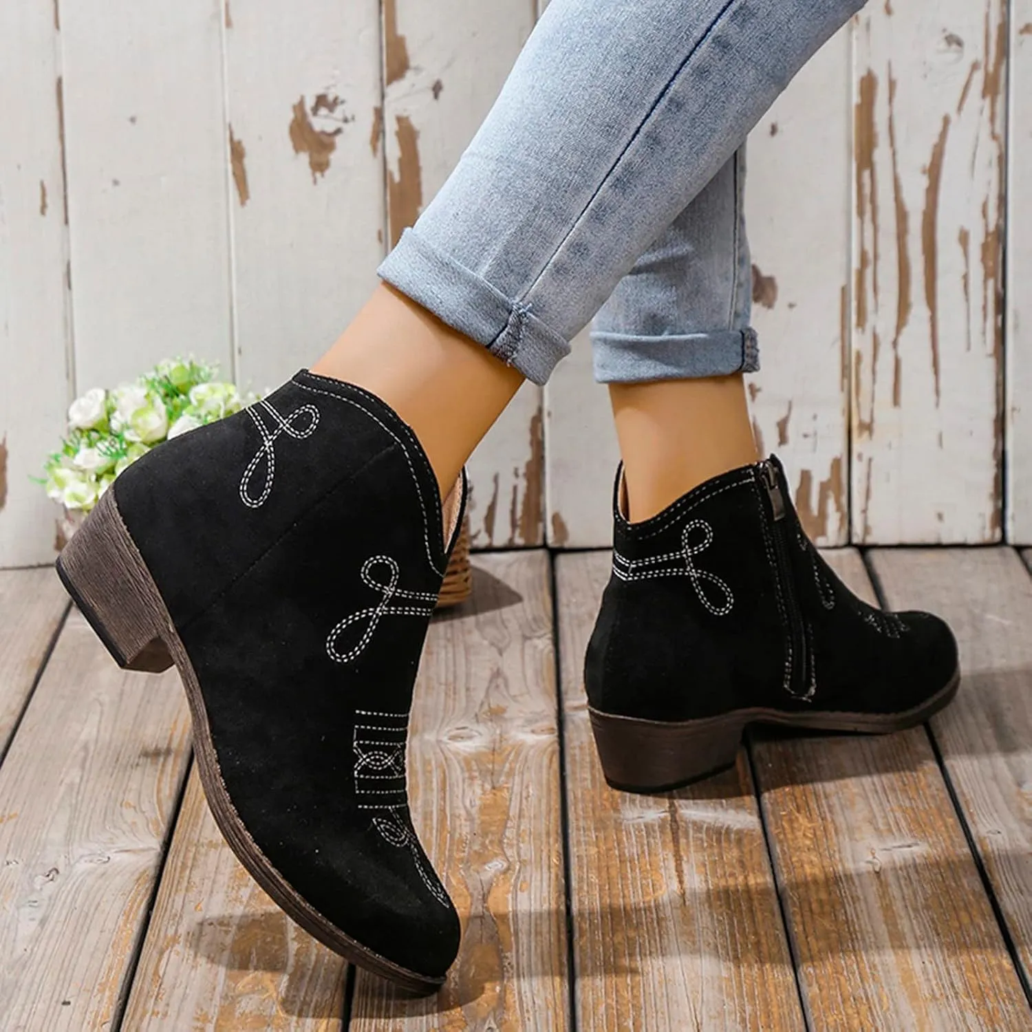 Snow Boots for Women Ankle Womens Western Booties Womens Work Boots Steel Toe Ankle Bootie for Women with Heel Fashion Round Toe Square Toe Slip On Side Zipper