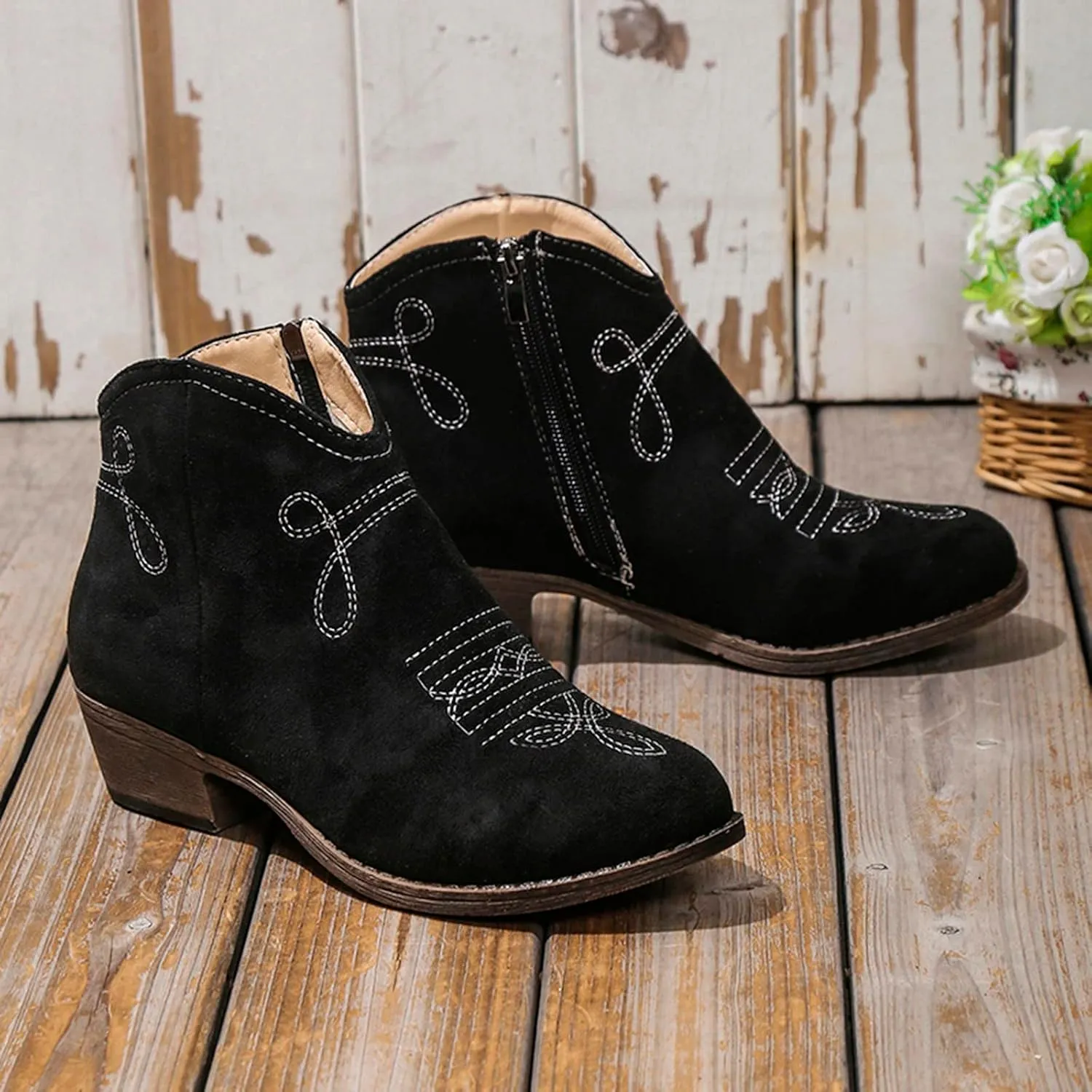 Snow Boots for Women Ankle Womens Western Booties Womens Work Boots Steel Toe Ankle Bootie for Women with Heel Fashion Round Toe Square Toe Slip On Side Zipper