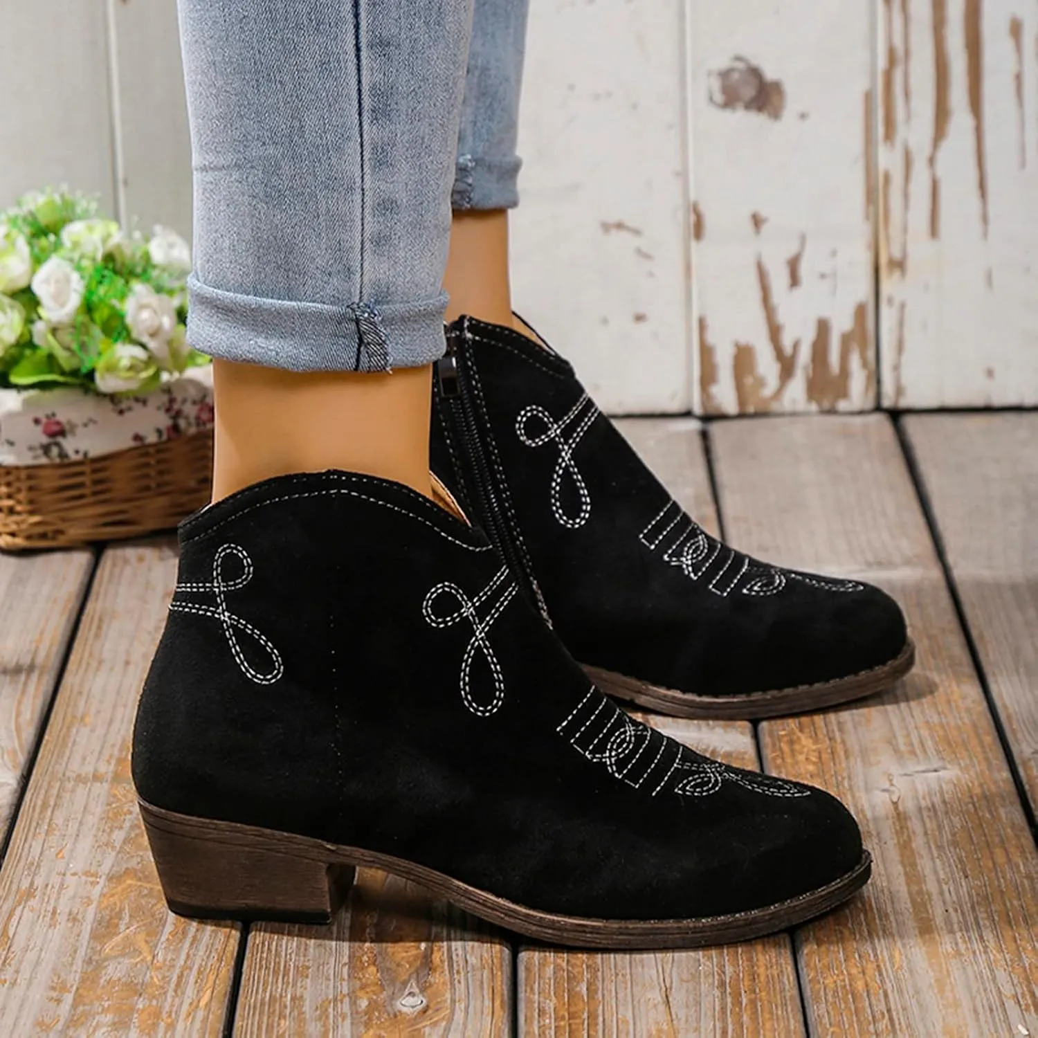 Snow Boots for Women Ankle Womens Western Booties Womens Work Boots Steel Toe Ankle Bootie for Women with Heel Fashion Round Toe Square Toe Slip On Side Zipper