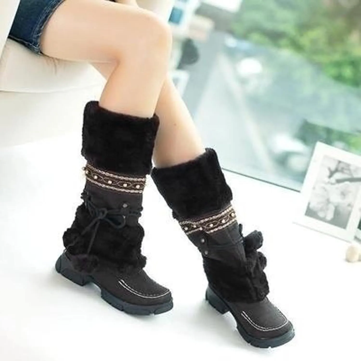 Snow Boots for Women Cute White Womens Boots Winter Ankle Womens Winter Boots Size 8 Wide Black Winter Heavy Thermal Warm Wool Boots Socks Women Womens Waterproof Winter Sneaker Boots