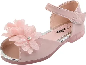 Sport Shoes for Baby Baby Toddler Girls Sandals Shoes Kids Leather Princess Infant Peep Floral Toe (Pink, 18-24 Months)