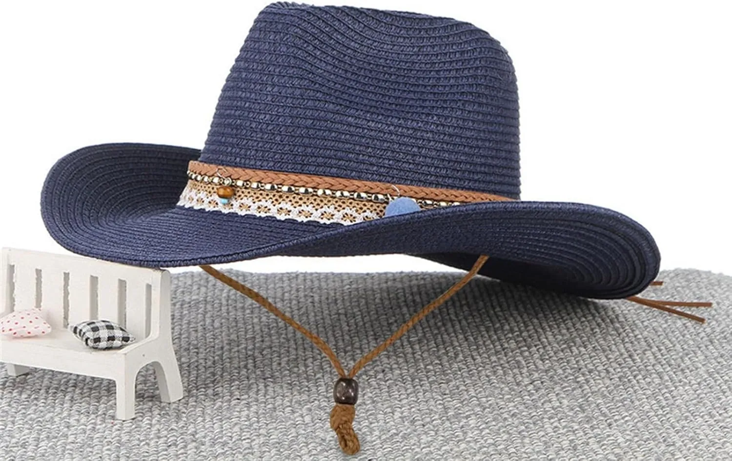 Straw Cowboy Sun Hats for Women Men Western Style Wide Brim Cowgirl Hat Floppy Packable UPF50 Travel Beach Cap