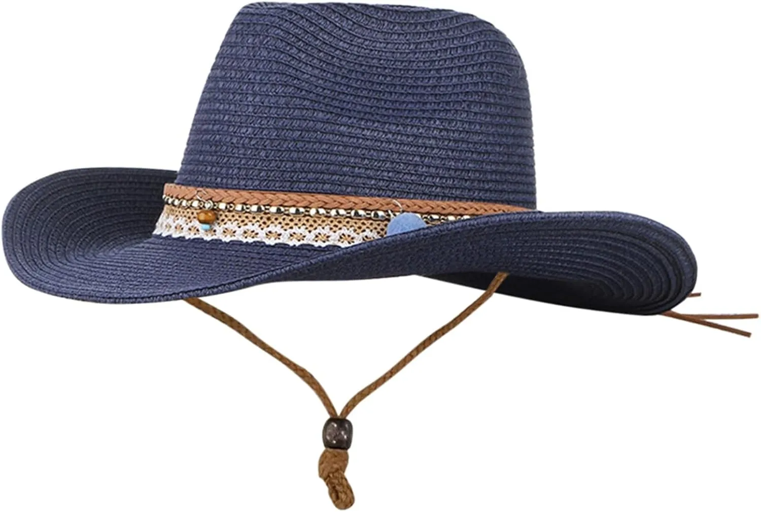 Straw Cowboy Sun Hats for Women Men Western Style Wide Brim Cowgirl Hat Floppy Packable UPF50 Travel Beach Cap
