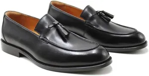 Tassel Loafers Men's British Style High-end Leather Shoes Summer Casual Business Loafers Slip-on(Black,40)
