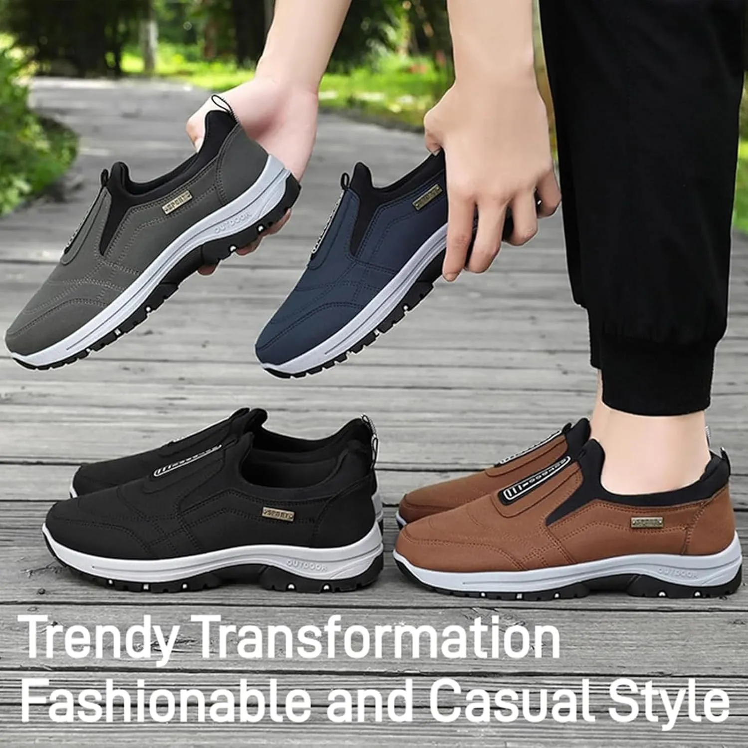 Teresad Shoes Men, Men's Comfortable Waterproof Orthopedic Walking Shoes Hiking Shoes, Slip-On Walking Shoes