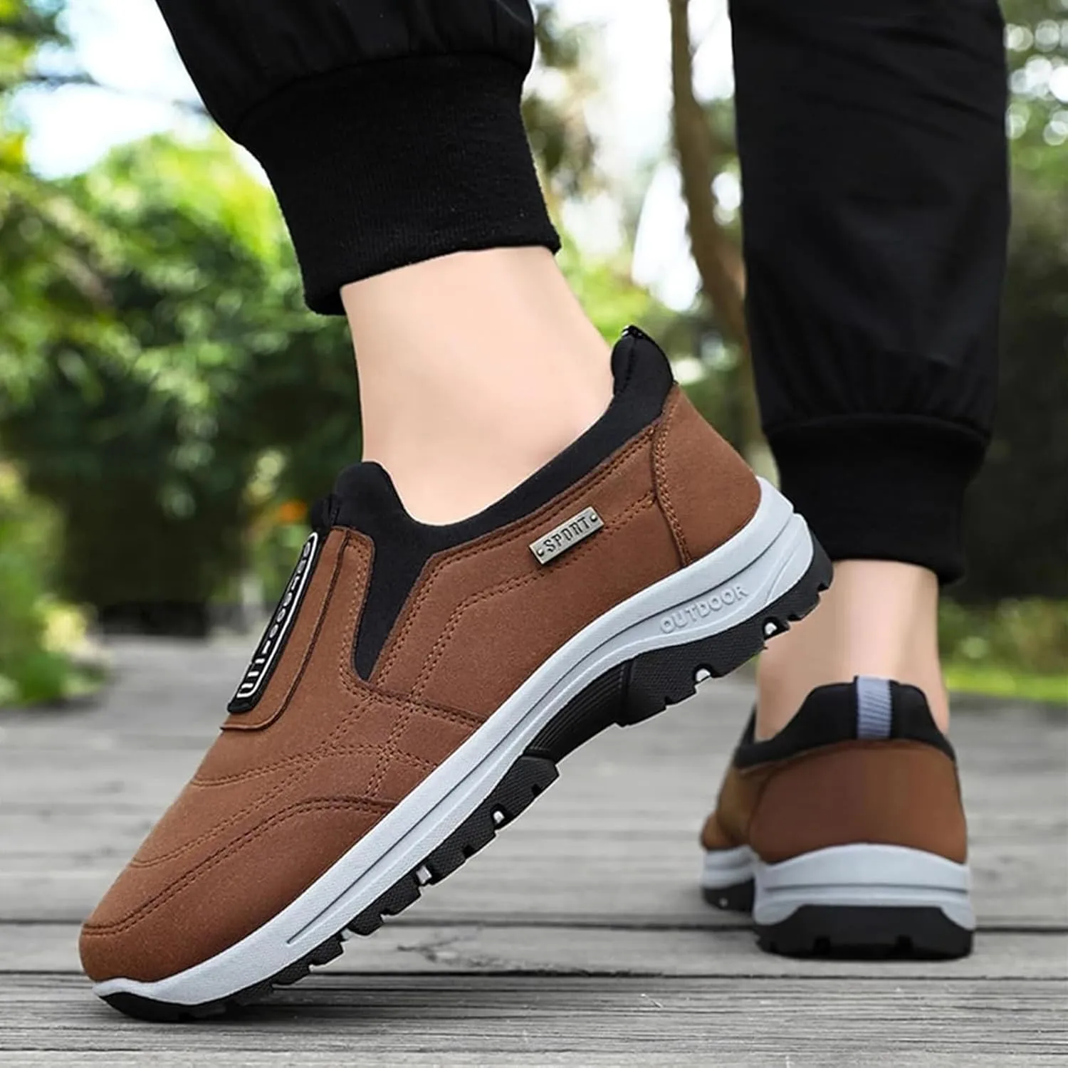 Teresad Shoes Men, Men's Comfortable Waterproof Orthopedic Walking Shoes Hiking Shoes, Slip-On Walking Shoes