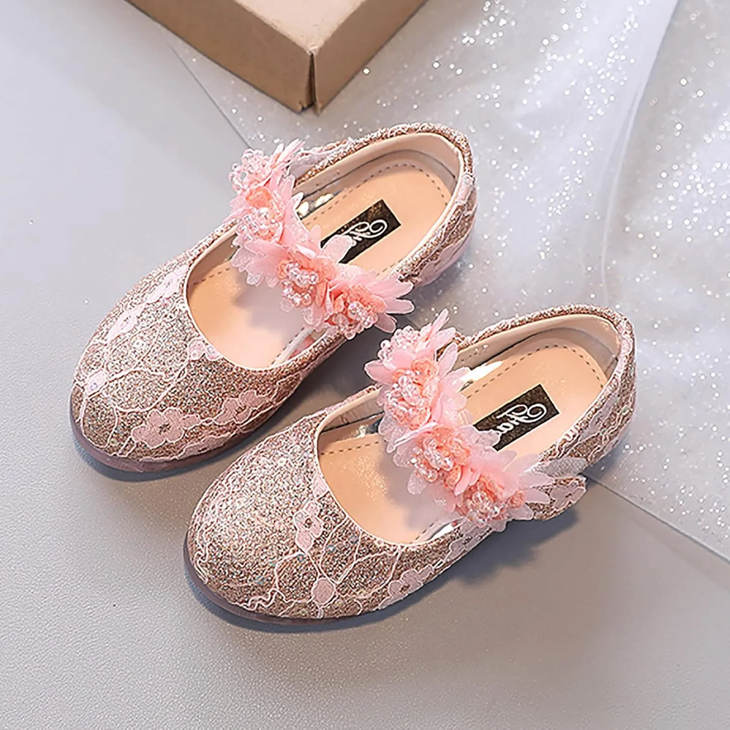 Toddler Girl Dress hinestones Flower Dancing Shoes Low Heel Leather Mary Jane Baby Kids Princess Sandals Flat