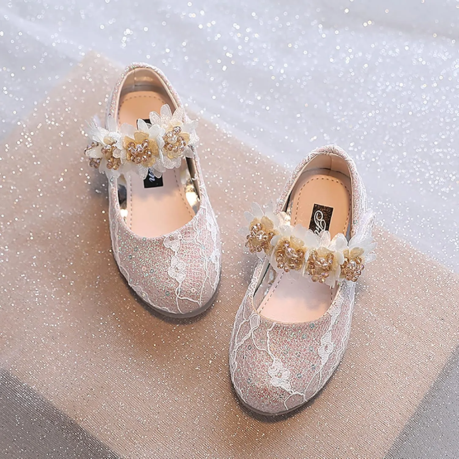 Toddler Girl Dress hinestones Flower Dancing Shoes Low Heel Leather Mary Jane Baby Kids Princess Sandals Flat