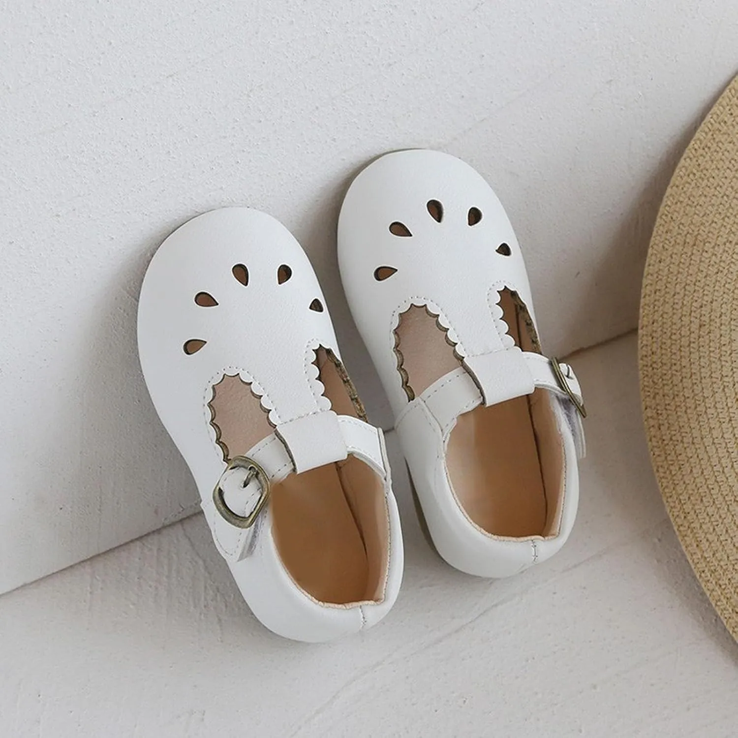 Toddler Girl T Strap Mary Jane Dress Shoes, Little Girl Closed Toe Hollow Buckle School niform Walking Shoes