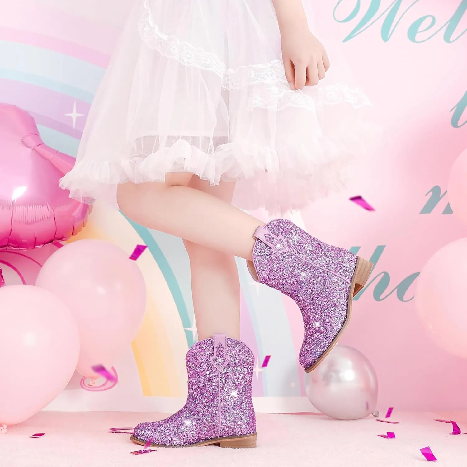 Toddler Girls Cowgirl Boots Western Glitter Cowboy Boot Ankle Boots Little Kids Big Kid Horse Riding Shoes Party Birthday Dress Up