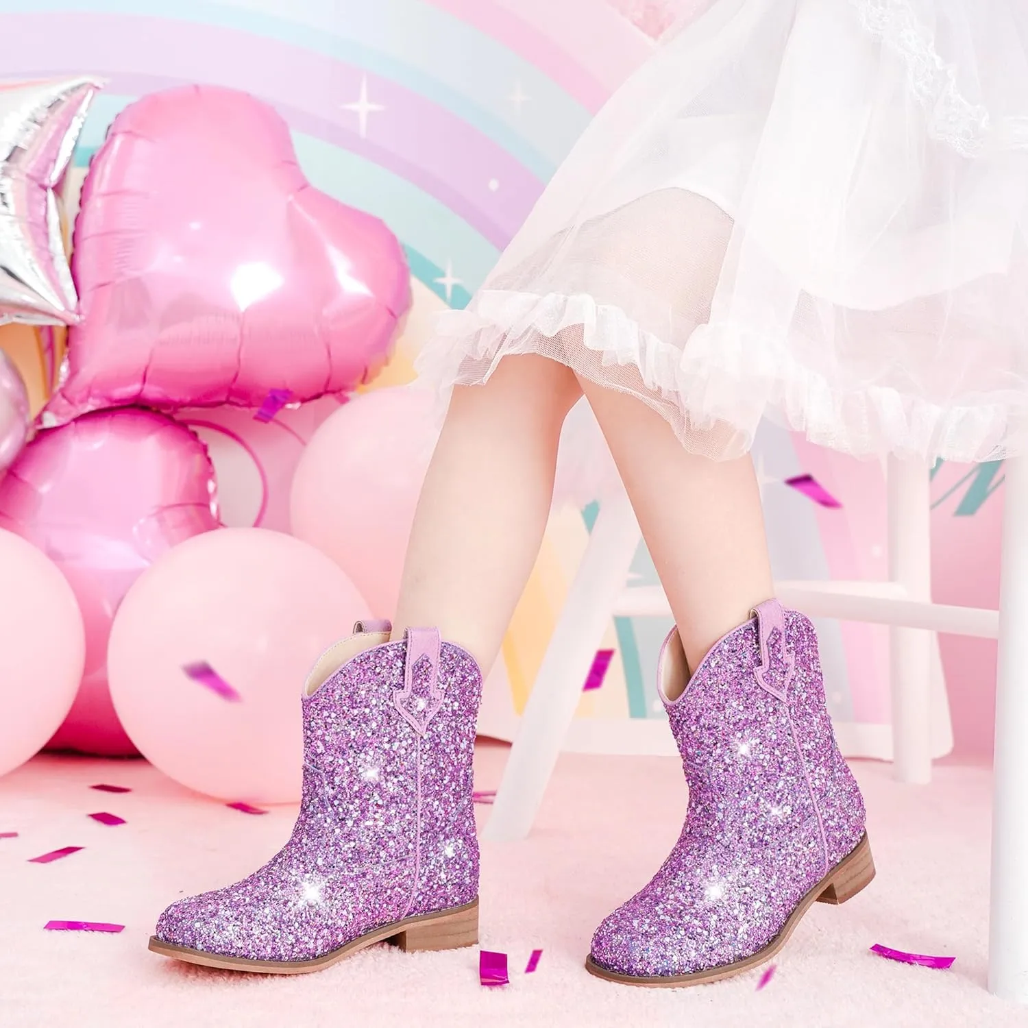 Toddler Girls Cowgirl Boots Western Glitter Cowboy Boot Ankle Boots Little Kids Big Kid Horse Riding Shoes Party Birthday Dress Up