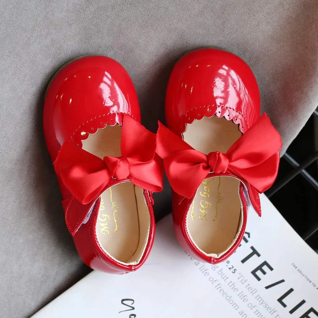 Toddler Girls Mary Jane Dress Shoes Ballet Flat Slip-On Bowknot Princess Wedding Pary occasins Baptism Shoes