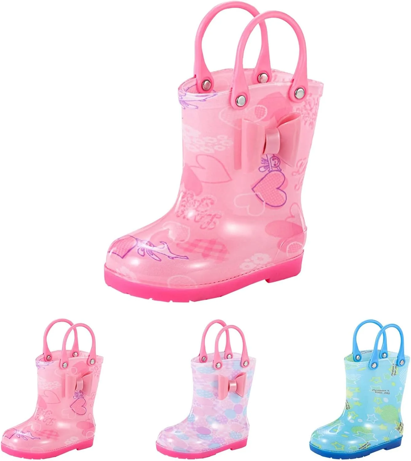 Toddler Rain Boots with Handle Little Boys Girls Lightweight ??aterproof Outdoor Non-Slip Toddler Girl Riding Boots