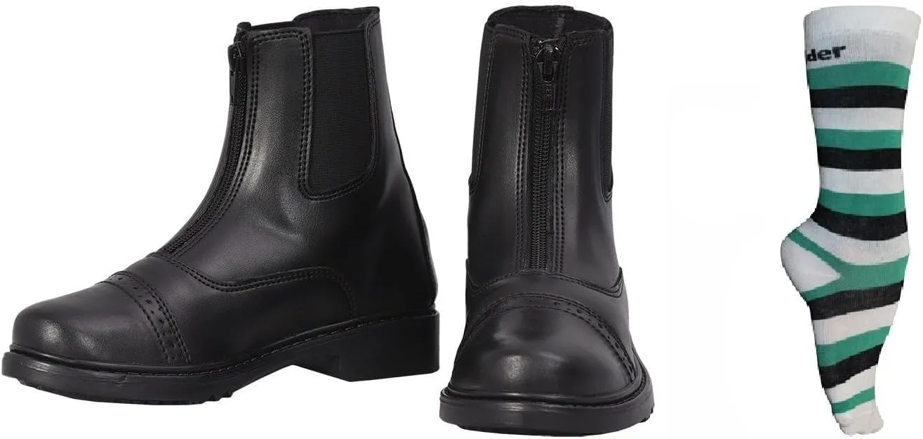 TuffRider Children??s Starter Front Zip Paddock Boots with free Socks | Durable, Easy to Clean Water-Resistant Horse Riding Boots