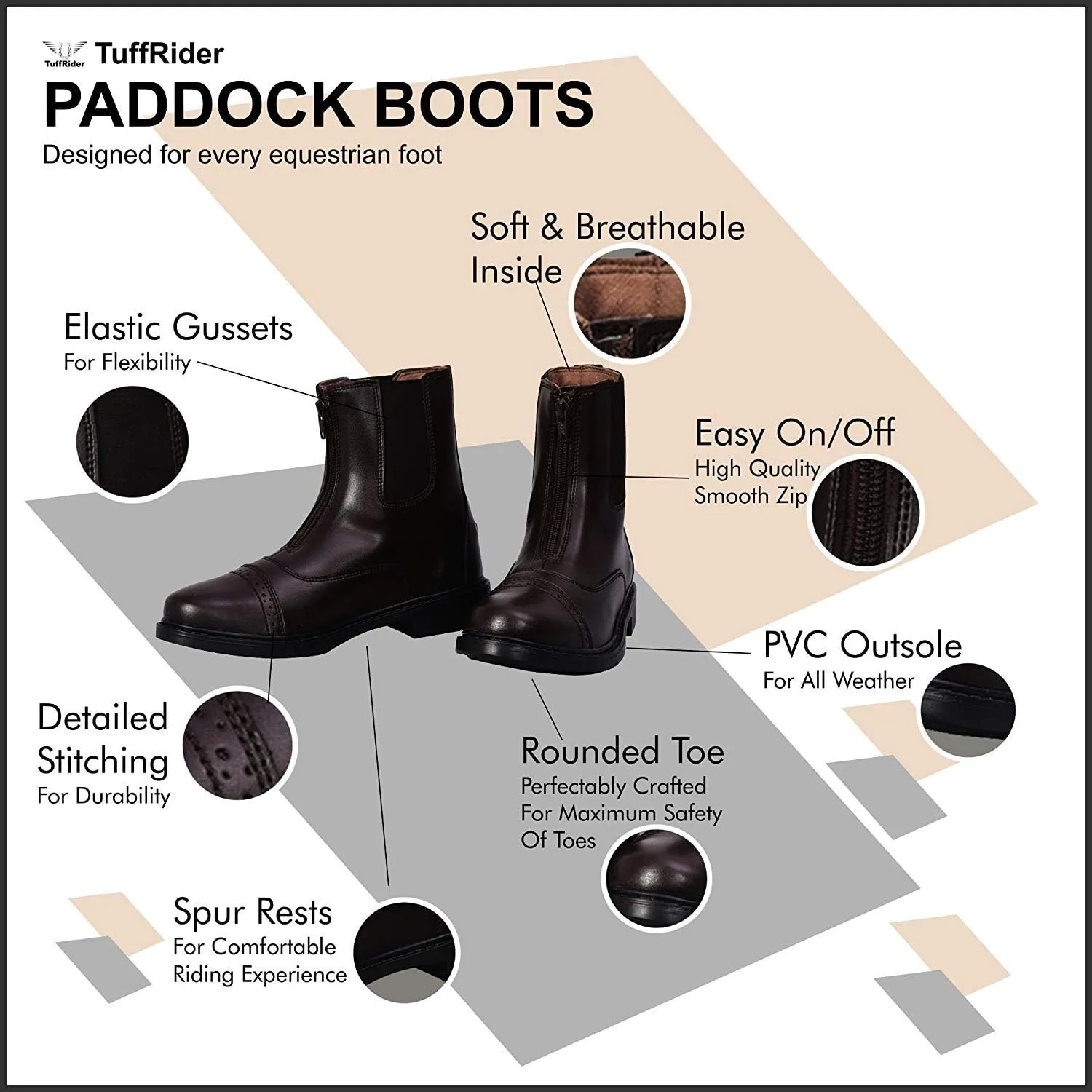 TuffRider Children??s Starter Front Zip Paddock Boots with free Socks | Durable, Easy to Clean Water-Resistant Horse Riding Boots