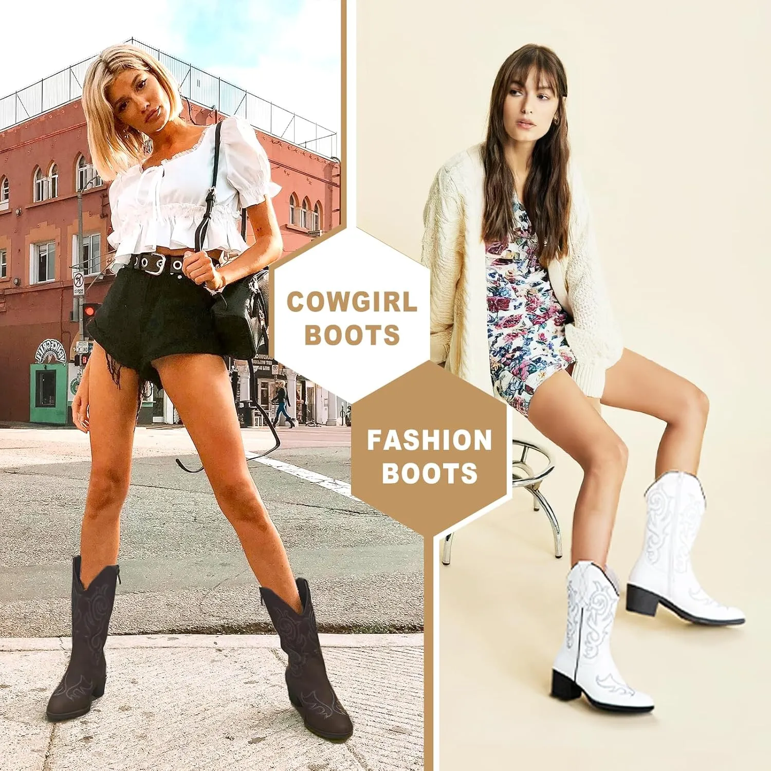 Vepose Women??s Cowboy Mid Calf Boots Cowgirl Western Embroidered Chunky Low Heel 9800 Boots with Zipper