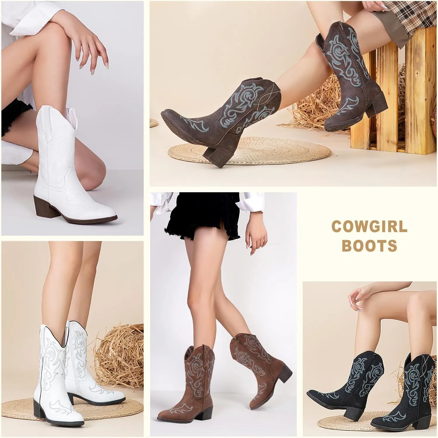 Vepose Women??s Cowboy Mid Calf Boots Cowgirl Western Embroidered Chunky Low Heel 9800 Boots with Zipper