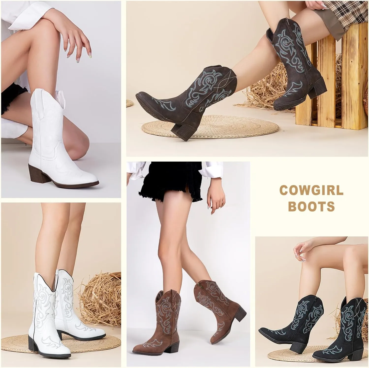 Vepose Women??s Cowboy Mid Calf Boots Cowgirl Western Embroidered Chunky Low Heel 9800 Boots with Zipper