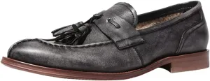 Vintage Tassel Loafers?? Mens Manual Slip-On Urban Walking Moccasin Comfortable Leather Shoes,Black- 38/UK 5.5/US 6.5