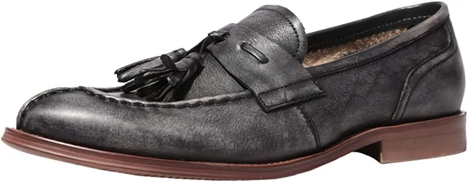 Vintage Tassel Loafers?? Mens Manual Slip-On Urban Walking Moccasin Comfortable Leather Shoes,Black-43/UK 8.5/US 9