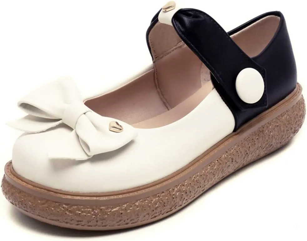 VOKLIN Women's Girls Mary Jane Ballet Flat Shoes Sweet Bow Slip On Party Dress Ballerina School Oxford Shoe