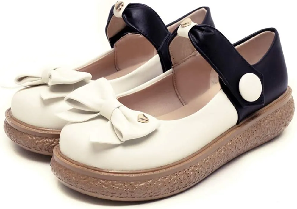 VOKLIN Women's Girls Mary Jane Ballet Flat Shoes Sweet Bow Slip On Party Dress Ballerina School Oxford Shoe