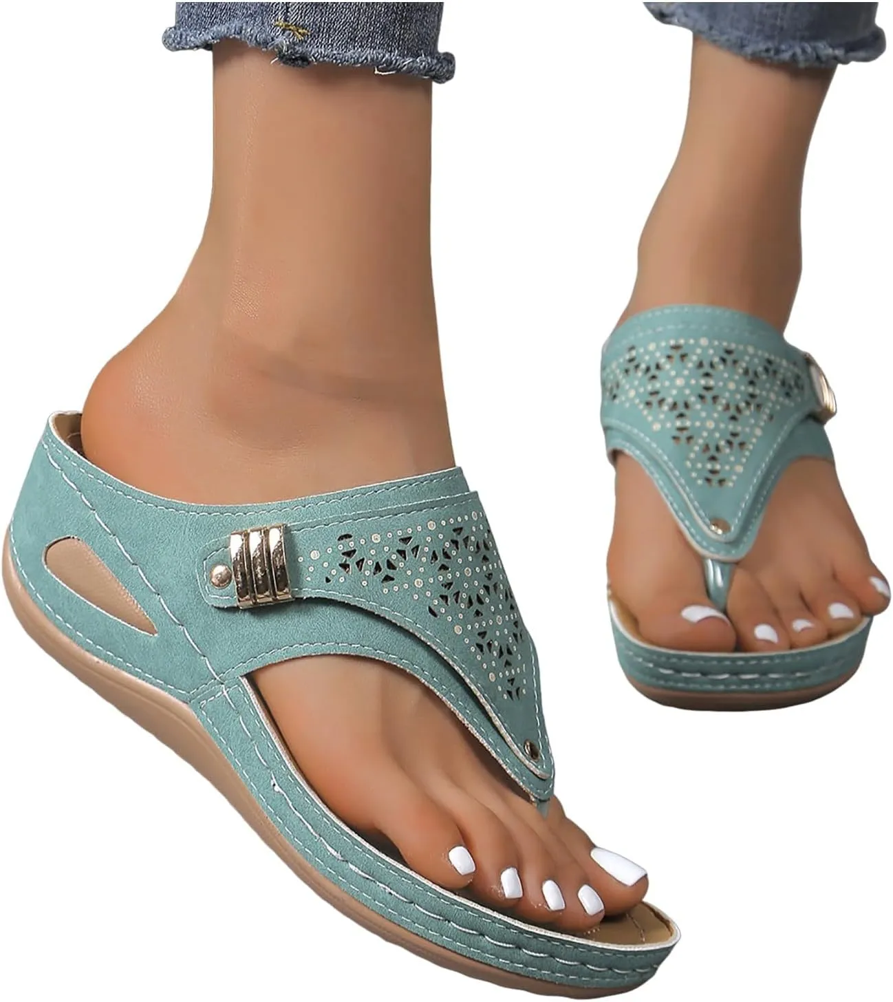 Walking Sandals Women Comfort Orthopedic Wedge Sandals Lightweight Mesh Sport Slides Sandals Arch Support Flip Flops