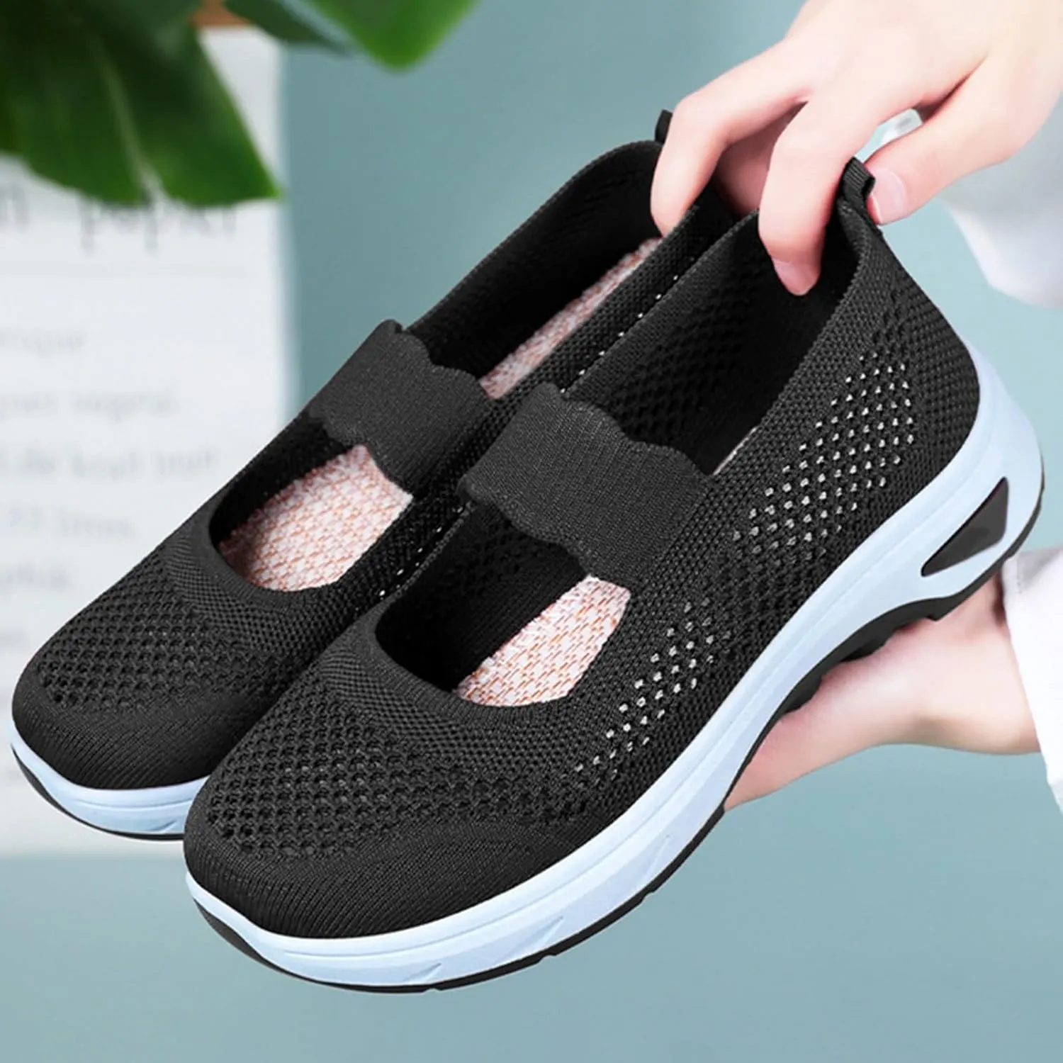 Walking Shoes Women Slip On Sneakers Knit Lightweight Comfortable Breathable Walking Shoes for Work Travel