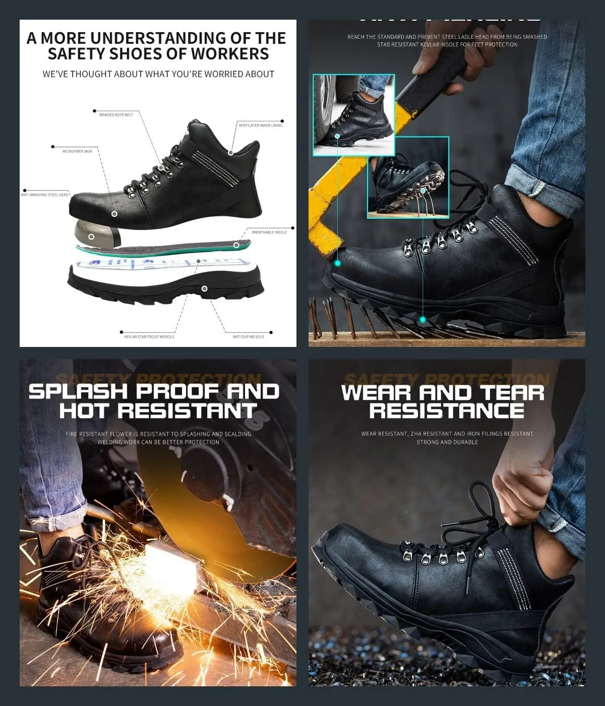 Waterproof Steel Toe Shoes for Men Lightweight Work Safety Boots for Industrial High Top Motorcycle Riding Shoes