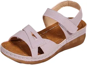 Wedge Sandals for Women Slip On Low Wedge Sandals Orthopedic Open Toe Soft Cushion Shoes Comfort Elastic Hook and Loop Closure Shoes Walking Casual Orthotic Sandal