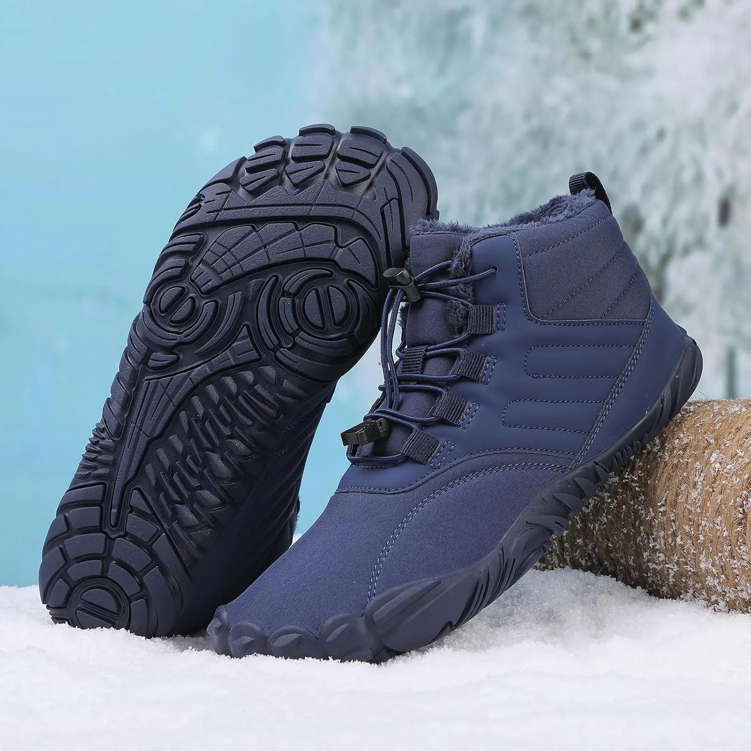 Winter Barefoot Shoes Womens Mens Winter Hiking Boots Warm Fur Lined Winter Snow Boots Waterproof Non-Slip Shoes