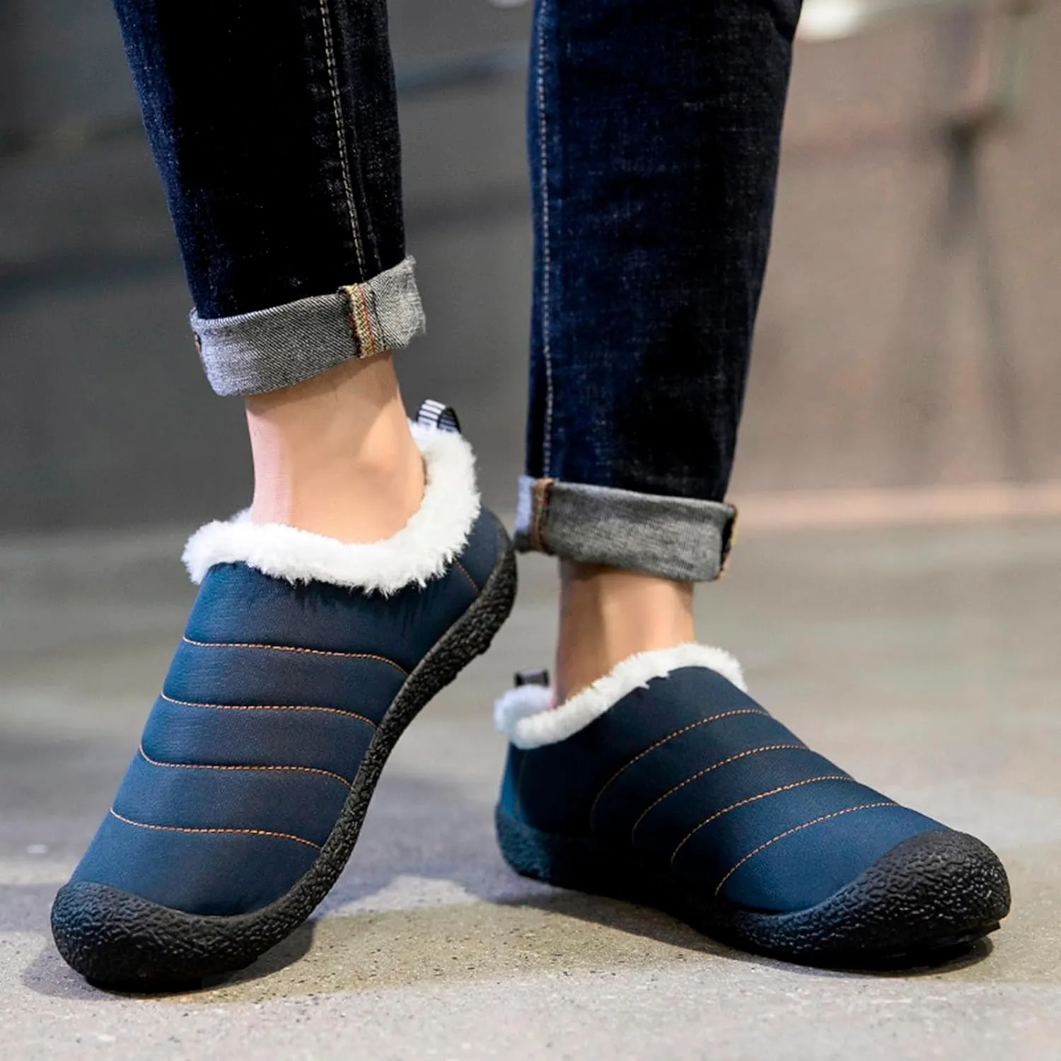 Winter Boots for Women Men Couple Warm Fur Lined Boots Waterproof Outdoor Ankle Booties Slip On Lightweight Boots