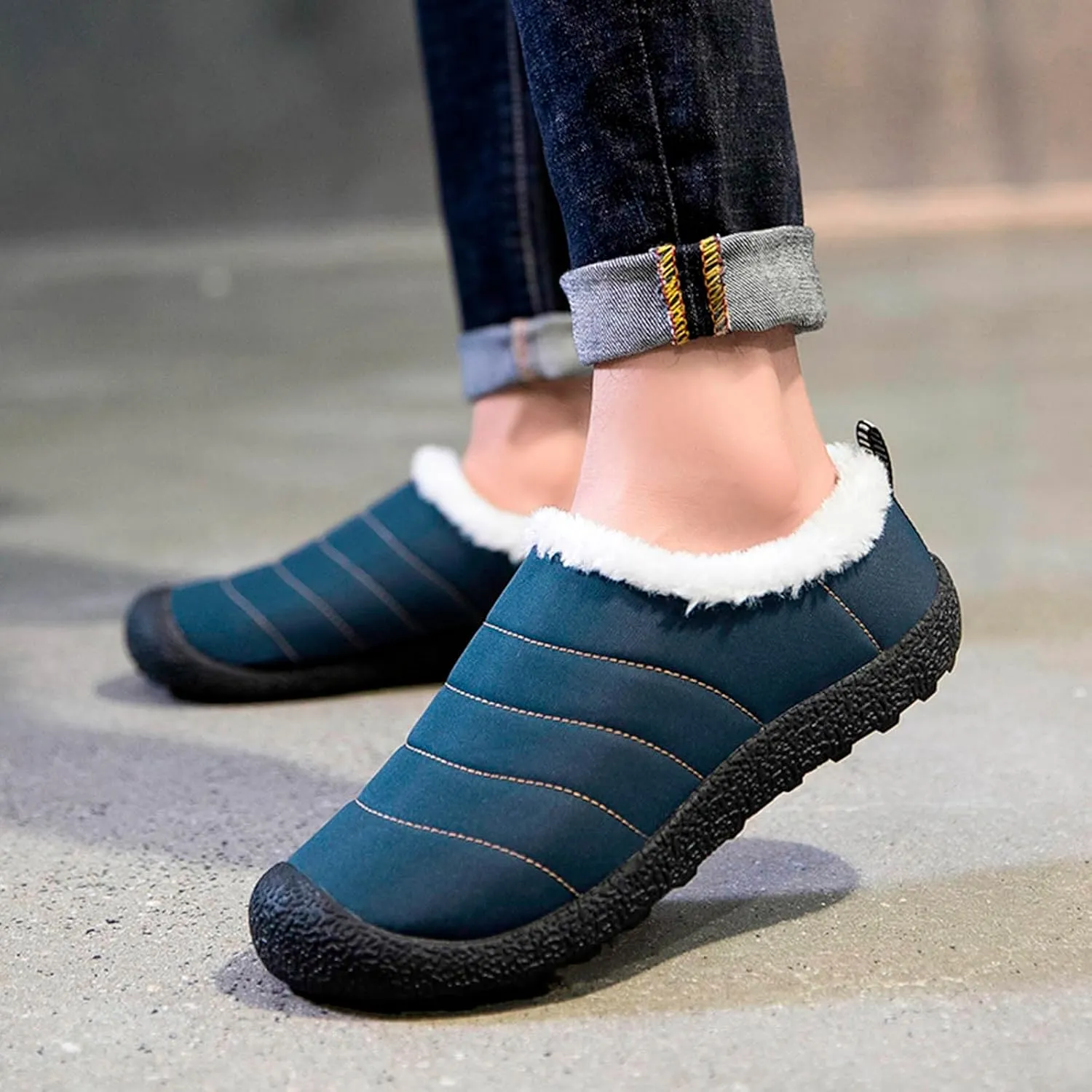 Winter Boots for Women Men Couple Warm Fur Lined Boots Waterproof Outdoor Ankle Booties Slip On Lightweight Boots