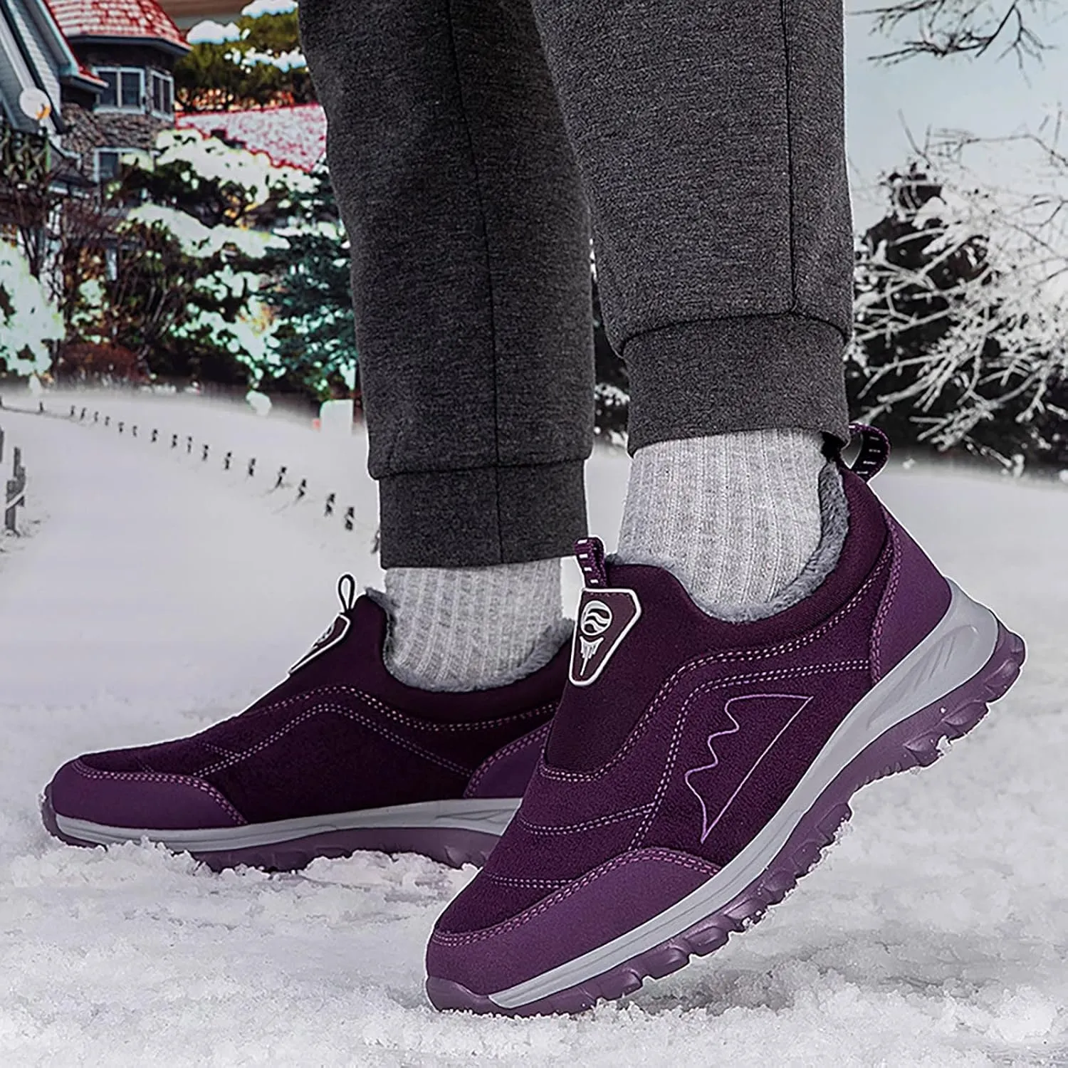 Winter Boots for Women Men Couple Warm Fur Lined Waterproof Snow Boots Ankle Walking Hiking Sneaker Boots