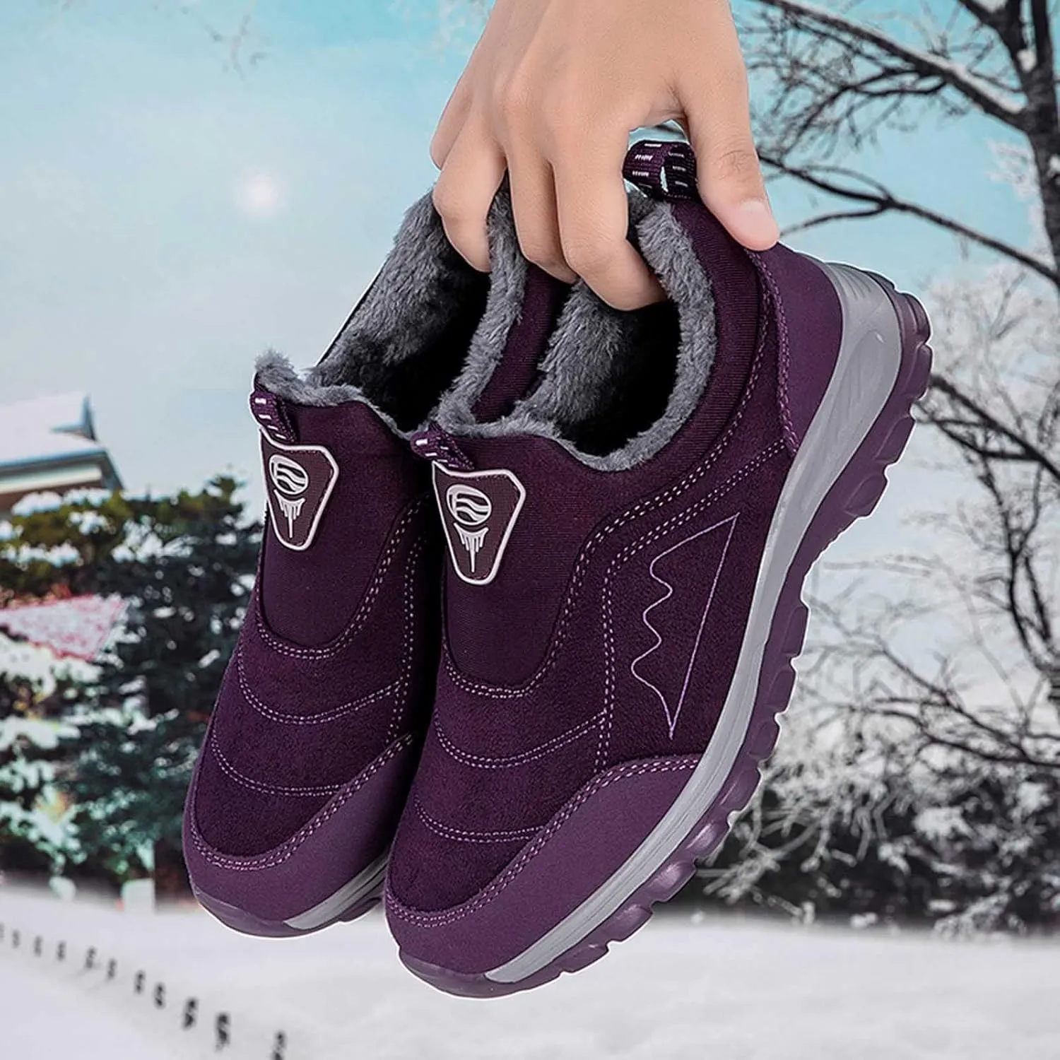 Winter Boots for Women Men Couple Warm Fur Lined Waterproof Snow Boots Ankle Walking Hiking Sneaker Boots