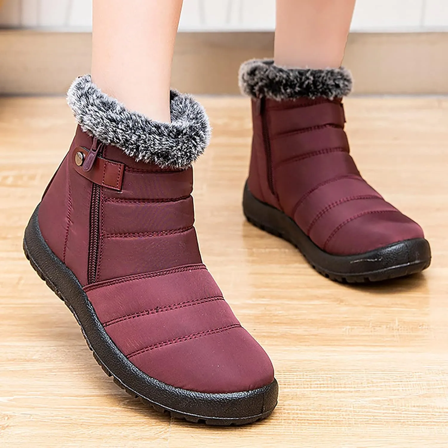 Winter Boots for Women Warm Fur Lined Boots Waterproof Anti Slip Outdoor Boot Zipper Fashion Womens Flat Booties