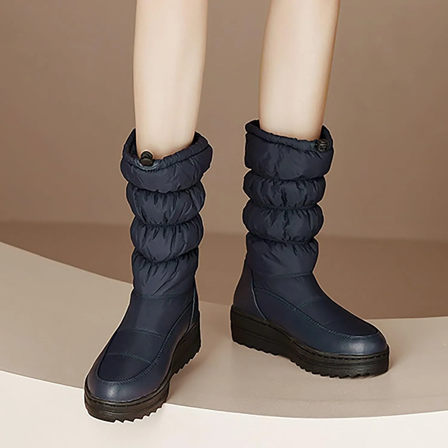 Winter Boots for Women Warm Fur Lined Mid Calf Winter Booties Puffy Waterproof Slip On Lightweight Womens Boots