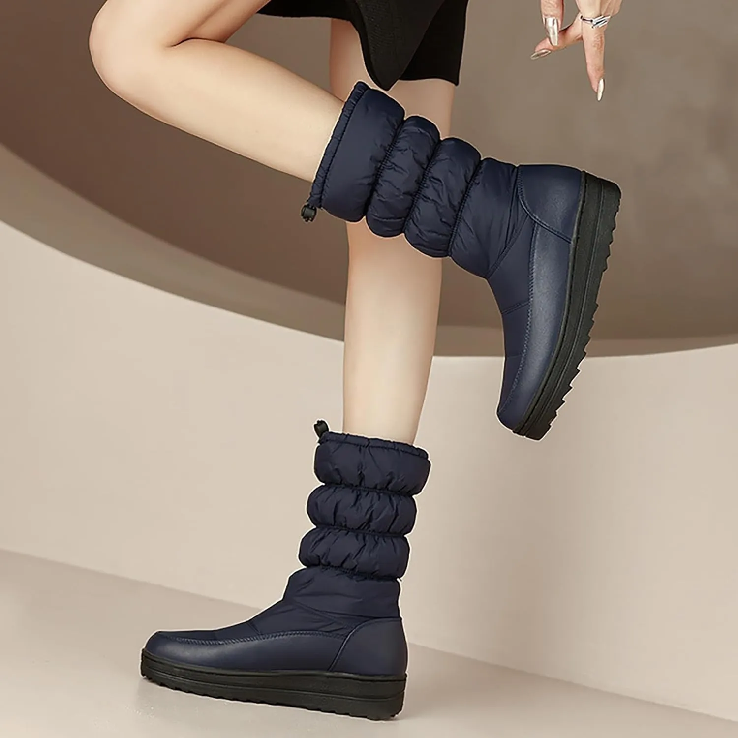 Winter Boots for Women Warm Fur Lined Mid Calf Winter Booties Puffy Waterproof Slip On Lightweight Womens Boots