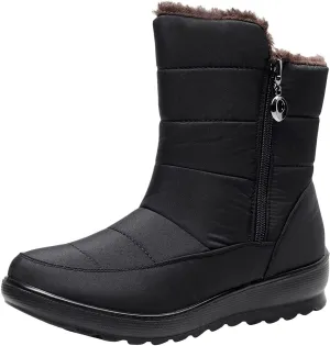 Winter Boots for Women Warm Fuzzy Fur Lined Ankle Boots Women Anti Slip Waterproof Side Zip Comfy Outdoor Boots