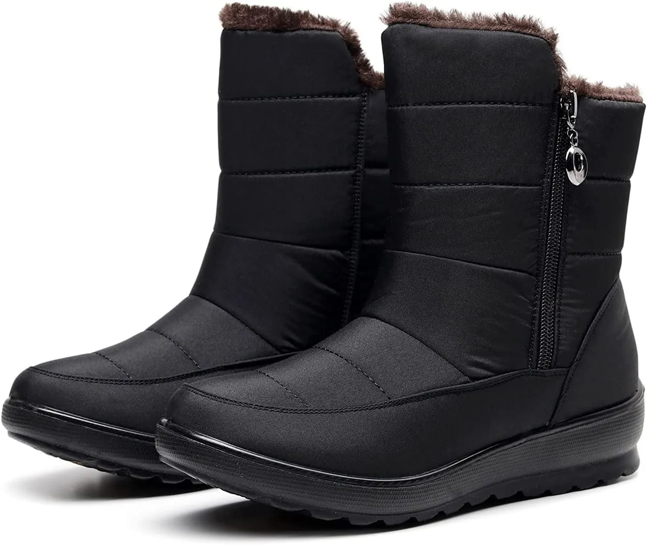 Winter Boots for Women Warm Fuzzy Fur Lined Ankle Boots Women Anti Slip Waterproof Side Zip Comfy Outdoor Boots