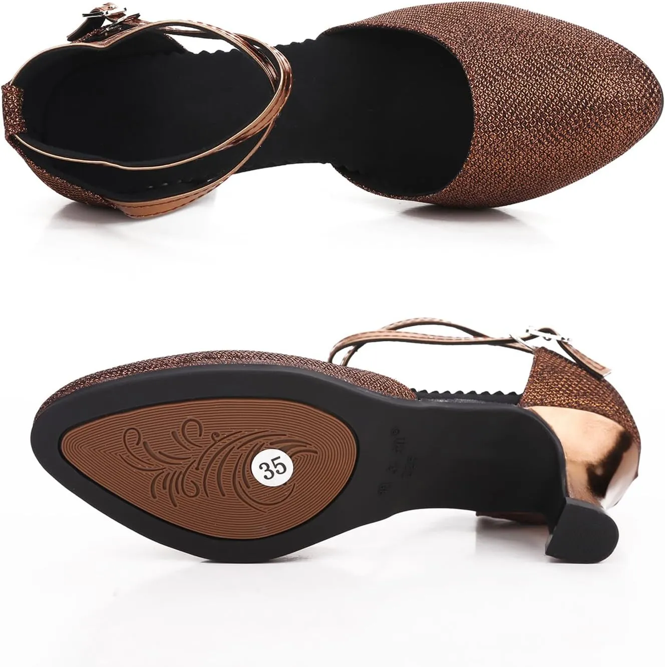 Women Latin Dance Shoes Ankle Strap Heels for Ballroom Tango Salsa Closed Toe Cross Strap Rubber Sole