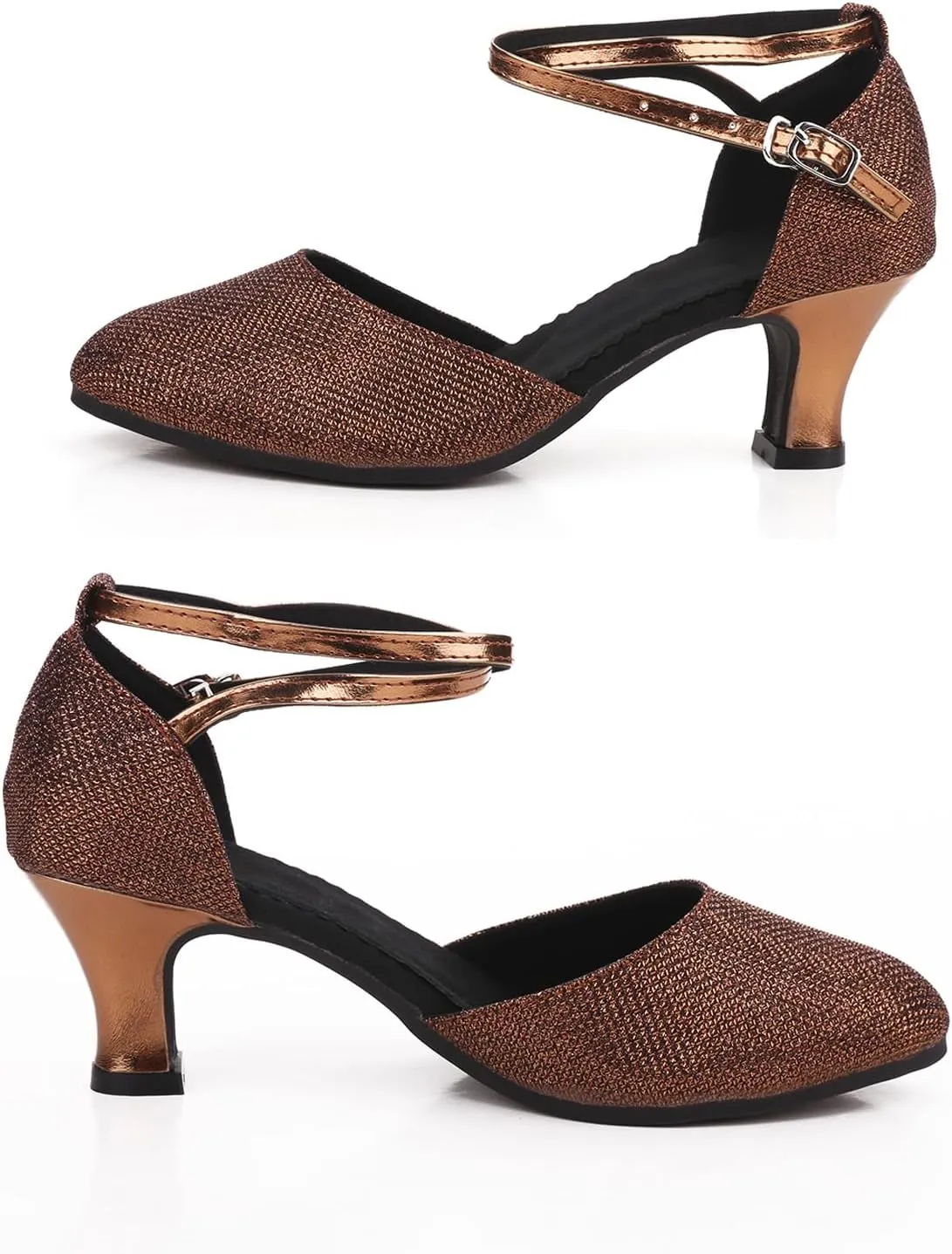 Women Latin Dance Shoes Ankle Strap Heels for Ballroom Tango Salsa Closed Toe Cross Strap Rubber Sole