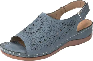 Women Wedge Sandals Comfortable Orthopedic Non Slip Sandals Ladies Vintage Hollow Out Yoga Mat Shoes Fashion Adjustable Ankle Strap Metal Buckle Beach Shoe