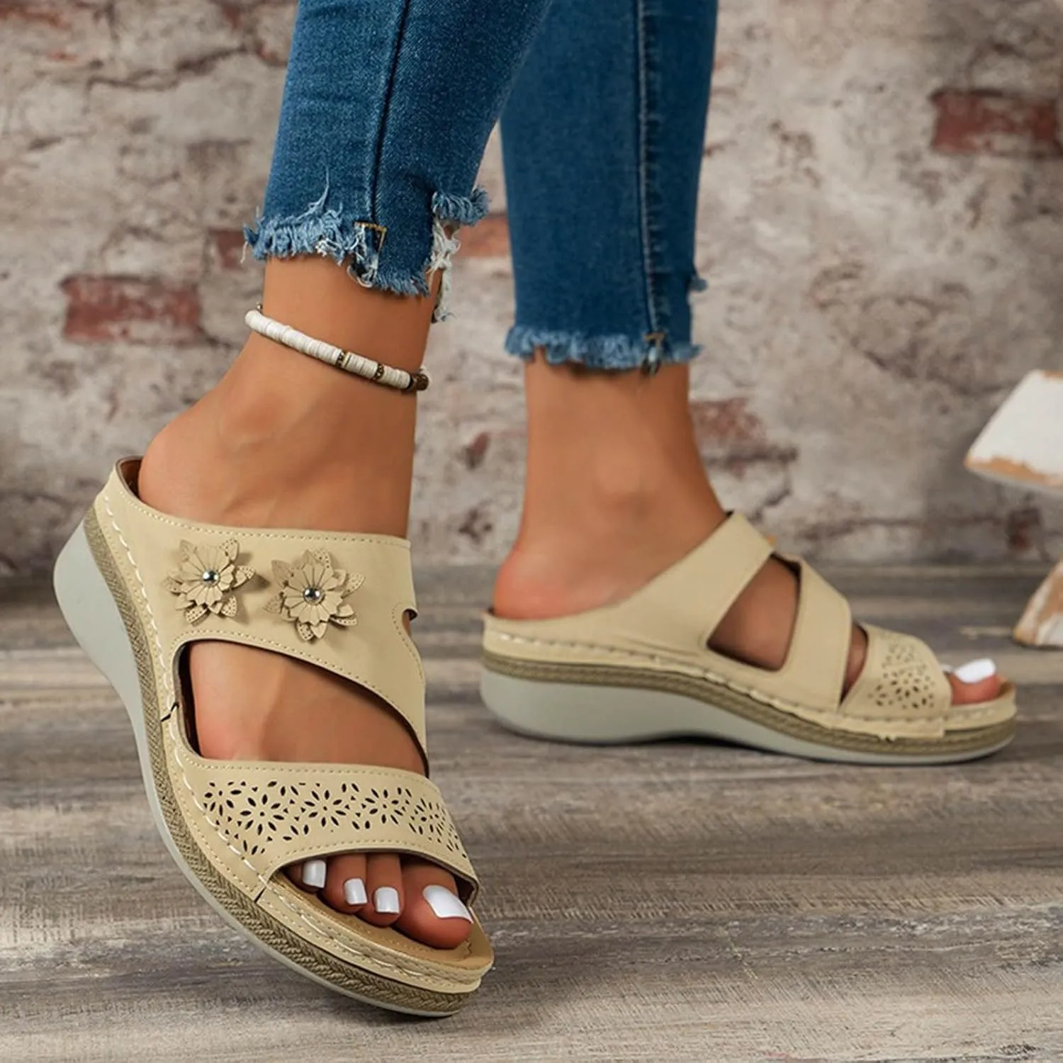 Women Wedge Sandals Orthopedic Arch Support Platforms Comfortable Orthotic Walking Sandal Open Toe Slip On Beach Shoes
